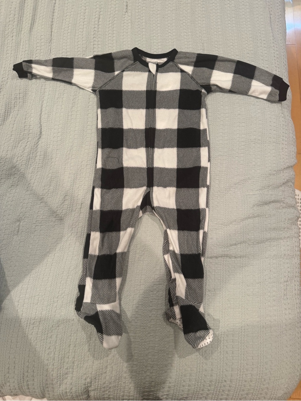 The Children’s Place Black & White Buffalo Plaid Footed One-Piece Pajamas - Kids